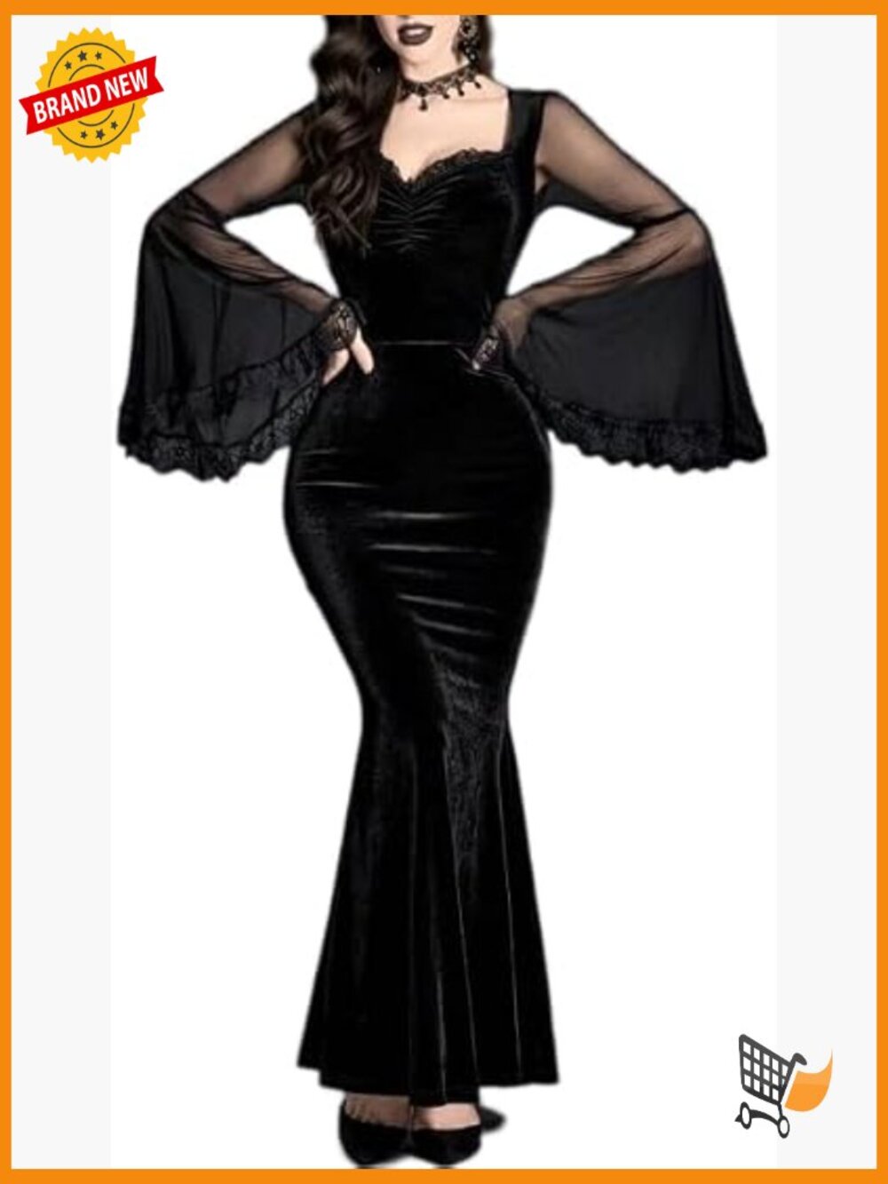 Gothic Velvet Mermaid Dress with Mesh Flounce Sleeves